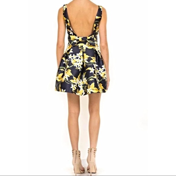Luxxel Navy and Yellow floral print dress w/ bow - Picture 3 of 9